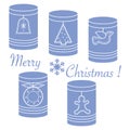 Jars with Christmas and New Year tags: ÃÂhristmas tree, bell, bi